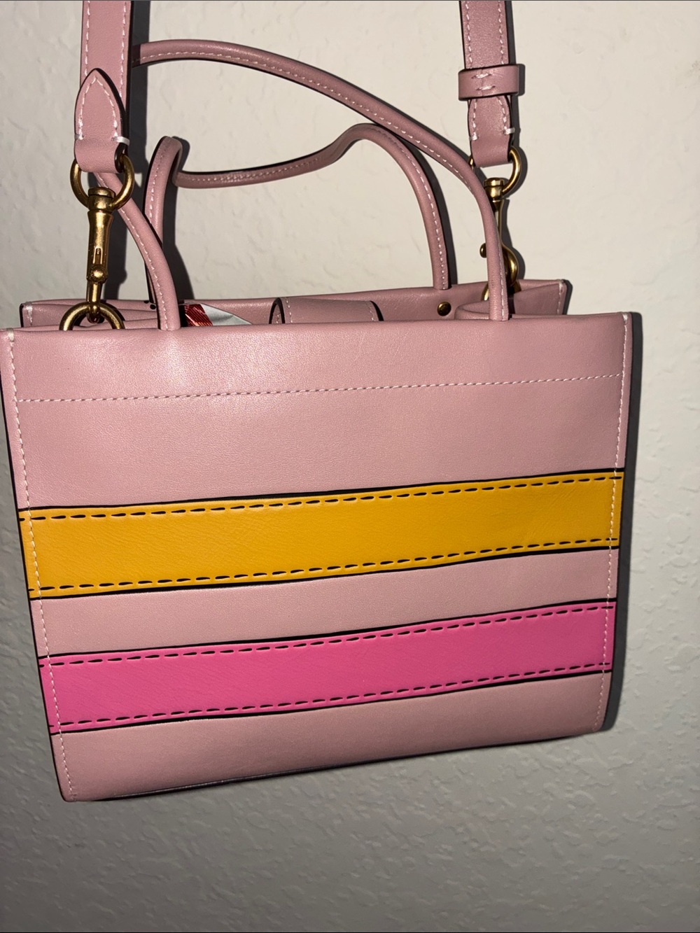 Coach Pink Leather Crossbody with Yellow & Pink Belt Detail - Picture 10 of 17